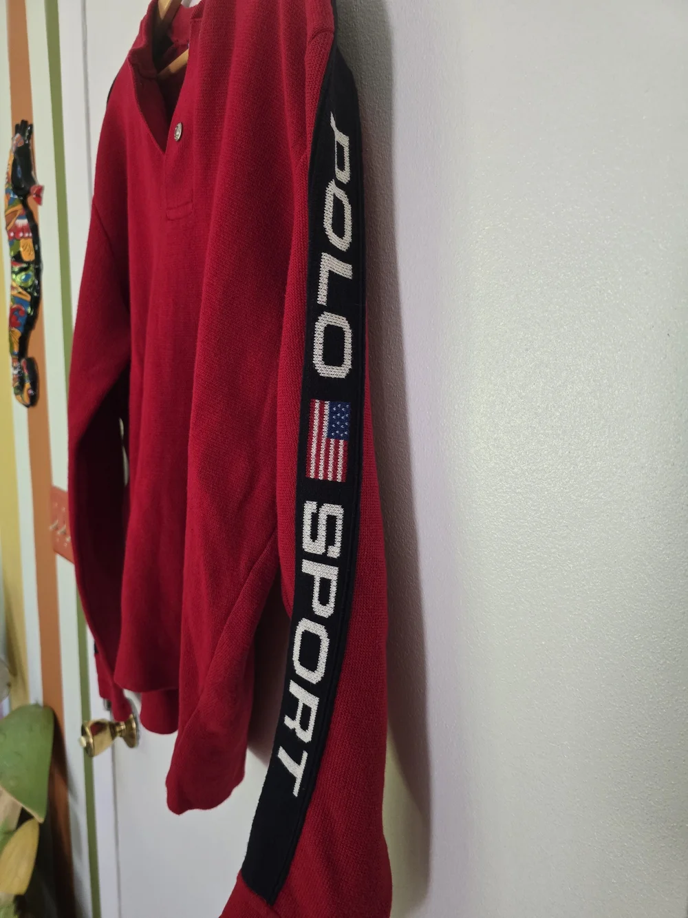 90s Vintage Polo by Ralph Lauren Red Button-Neck Sweater